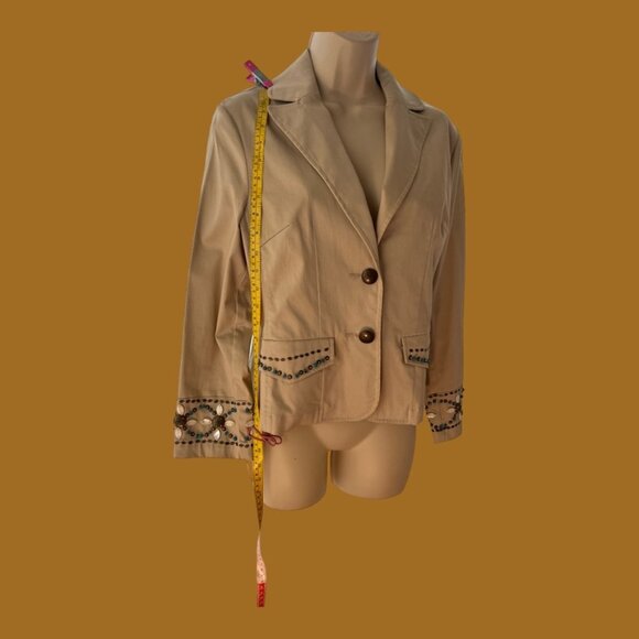 Willi Smith Khaki Jacket with real Beadwork not plastic,Cuffs and Pockets Size 6 - Picture 2 of 7